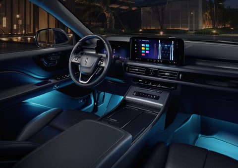 Deep blue Ambient Lighting glows from various places within a 2026 Lincoln Aviator® SUV. | Koons Lincoln of Bethesda in Silver Spring MD