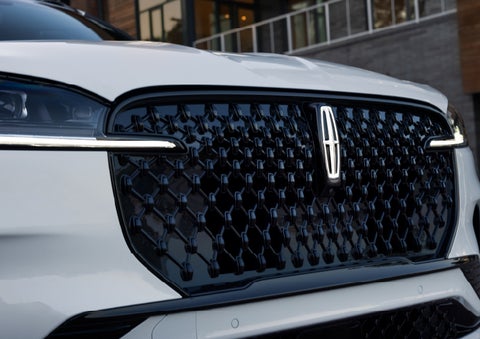 The front grille of a 2026 Lincoln Aviator® SUV is shown. | Koons Lincoln of Bethesda in Silver Spring MD