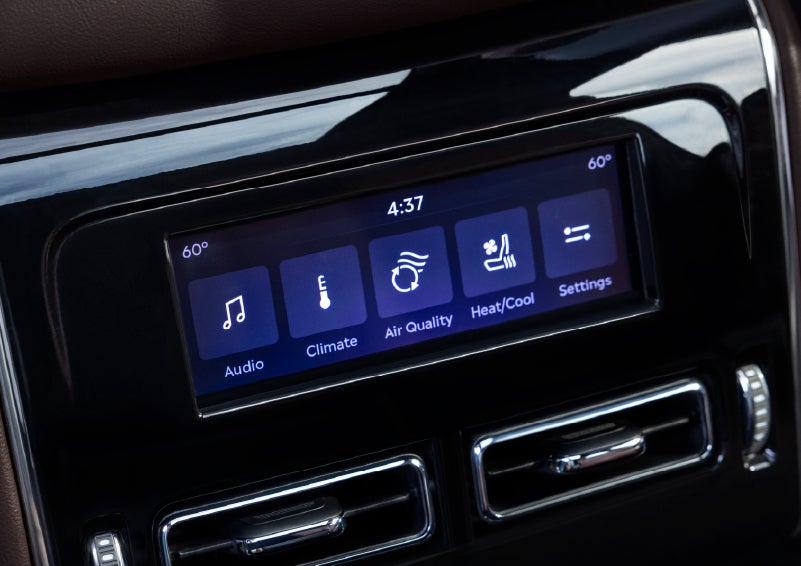 Driver controls like music, temperature, air quality, settings, and heat/cool seats are shown. | Koons Lincoln of Bethesda in Silver Spring MD